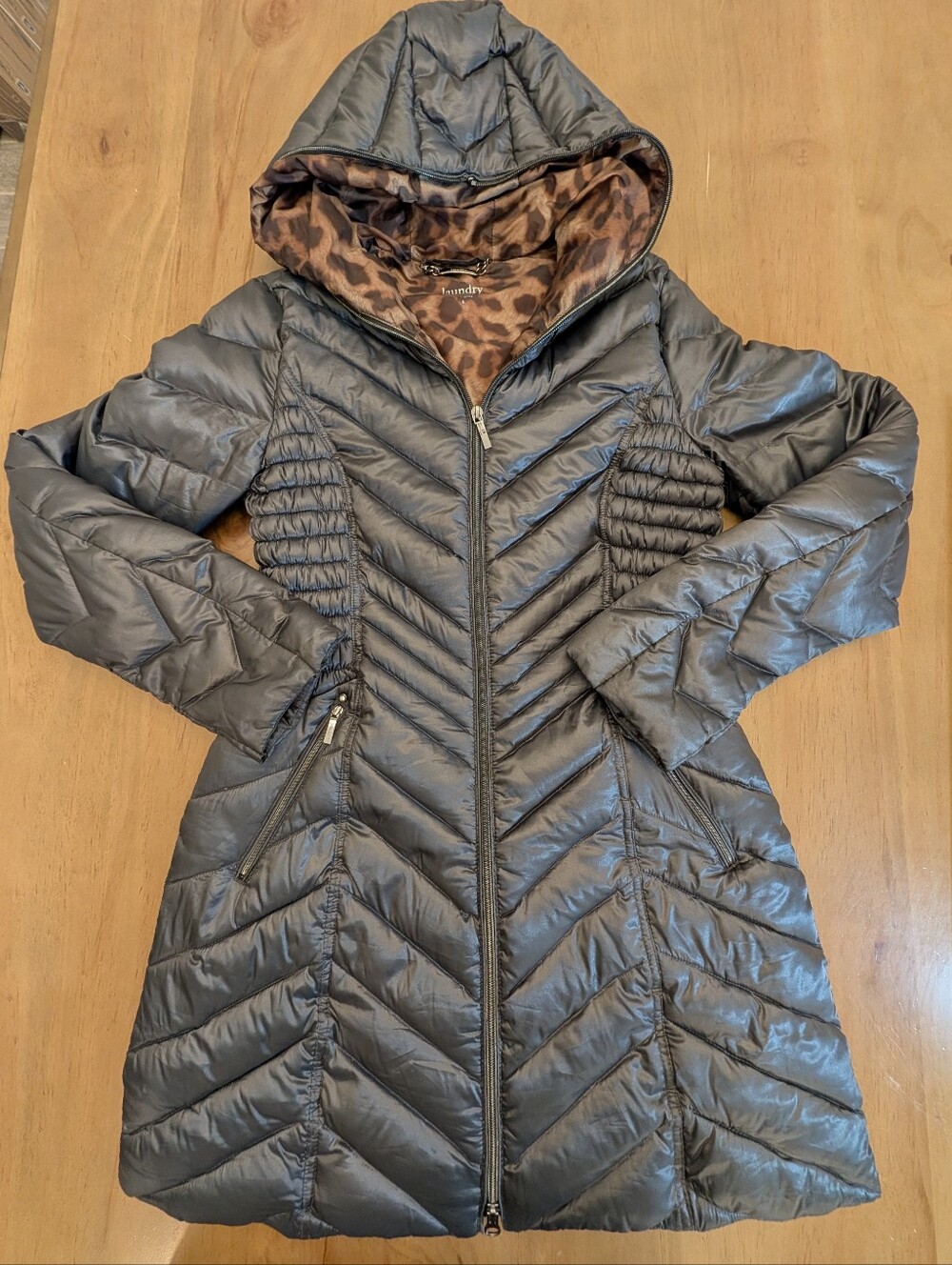 Laundry by Shelli Segal Down Filled Puffer Women's Hooded Coat Gunmetal Size S